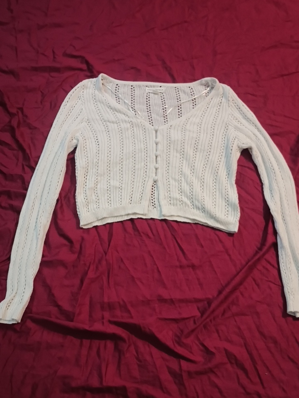 Aeropostale Cream Knitted Cropped Button Up Cardigan Woman's M Long Sleeves Fun